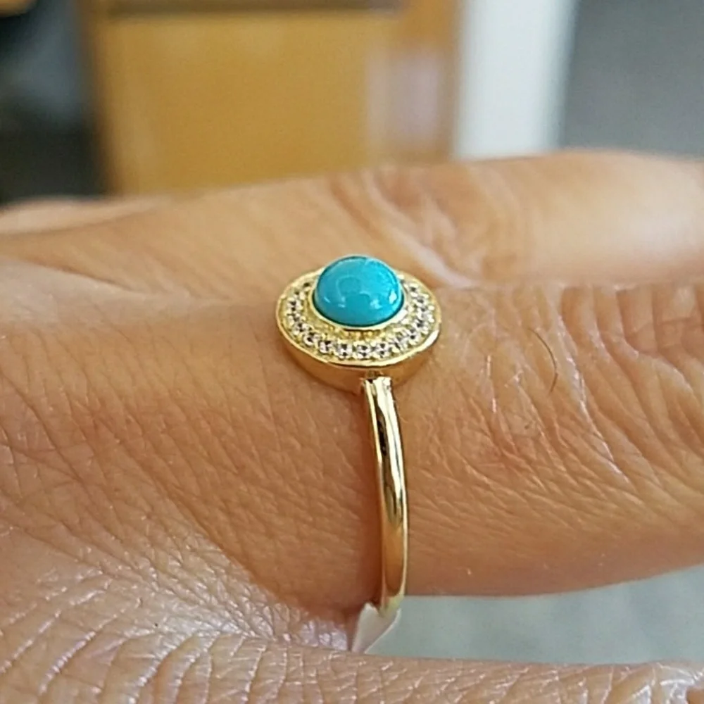 Gold plated Round Blue Cz Ring sizes 5 6 7 8 9